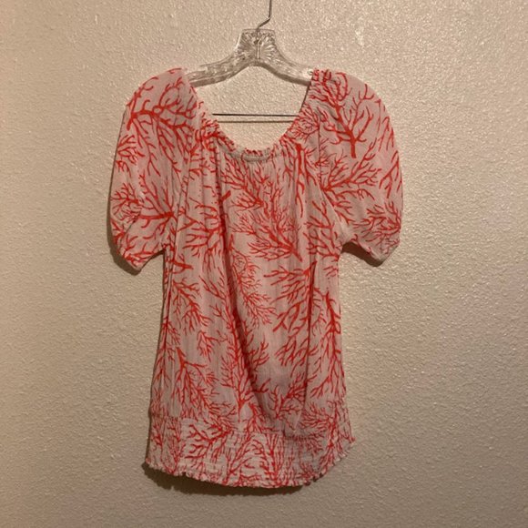 Michael Kors women's size XL white and coral off the shoulder blouse - Picture 2 of 5